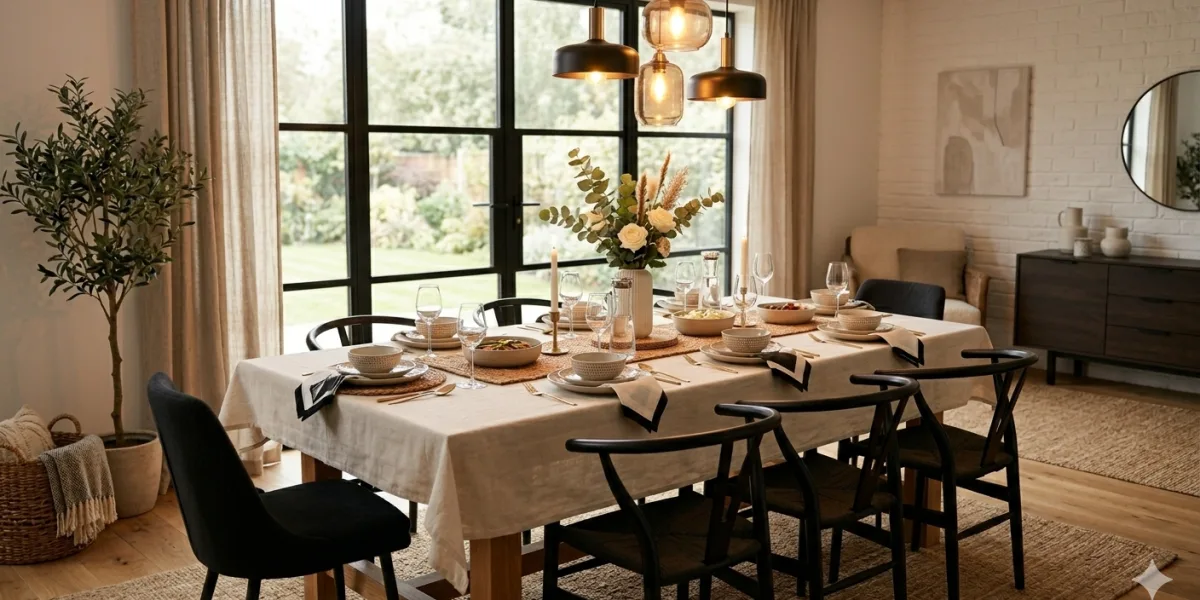 How to Choose a Tablecloth for a Dining Room With Exposed Ceiling Beams