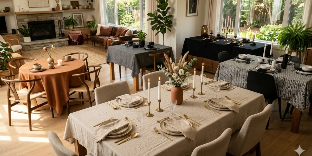 How to Use a Tablecloth to Define a Dining Area in a Large Open Room